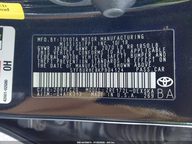 Toyota COROLLA SE 2019 5YFBURHE8KP904124 Image 9