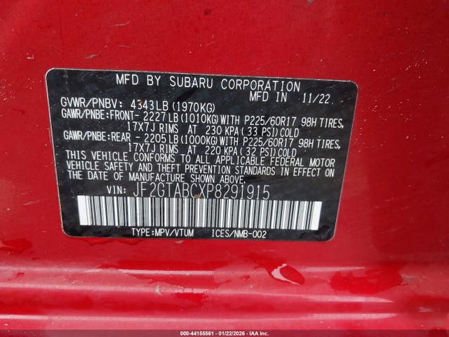 2023 Subaru Crosstrek მანქანა იყიდება აუქციონზე, vin: JF2GTABCXP8291915, აუქციონის ნომერი: 44155561