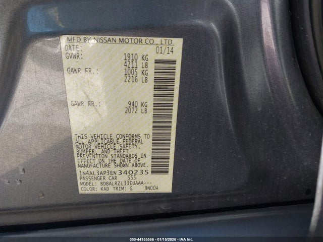 1N4AL3AP3EN340235 Nissan Altima 2.5/2.5 S/2.5 Sl/2.5 Sv
