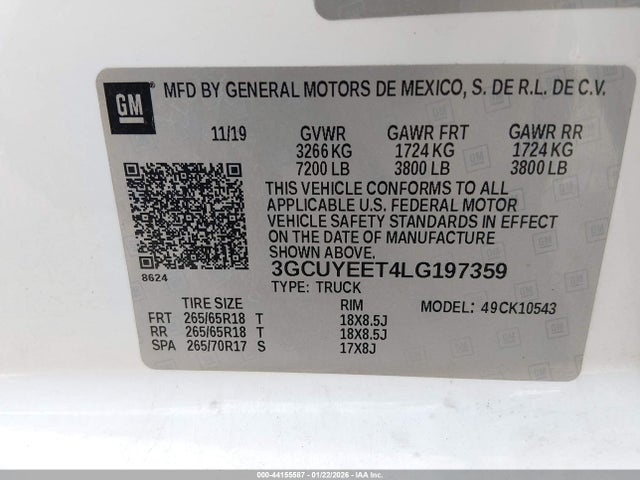 Продаж на аукціоні авто 2020 Chevrolet Silverado 1500 4wd  Short Bed Rst, vin: 3GCUYEET4LG197359, номер лоту: 44155587