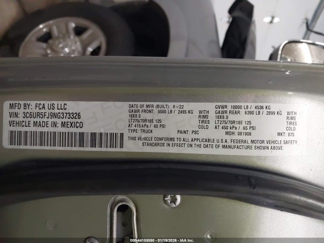 44155590 :رقم المزاد ، 3C6UR5FJ9NG373326 vin ، 2022 Ram 2500 Laramie  4x4 6'4 Box مزاد بيع
