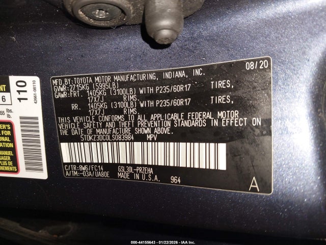 Toyota SIENNA LE 2020 5TDKZ3DC0LS083984 Image 9