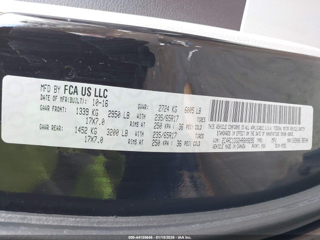 Продаж на аукціоні авто 2017 Chrysler Pacifica Touring, vin: 2C4RC1DG2HR609295, номер лоту: 44155646