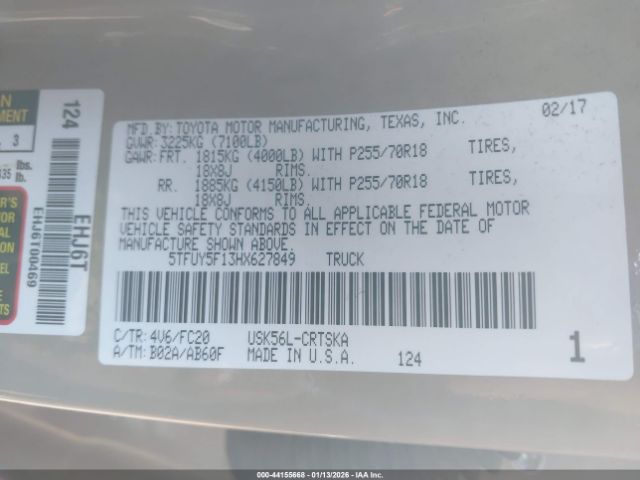 2017 TOYOTA TUNDRA 5TFUY5F13HX627849 Photo 8