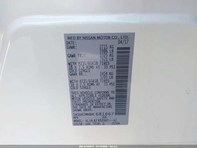 Nissan Pathfinder S 2017 5N1DR2MN8HC681667 Image 9