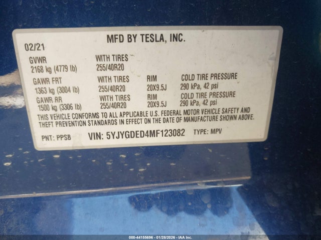 2021 TESLA MODEL Y 5YJYGDED4MF123082 Photo 8