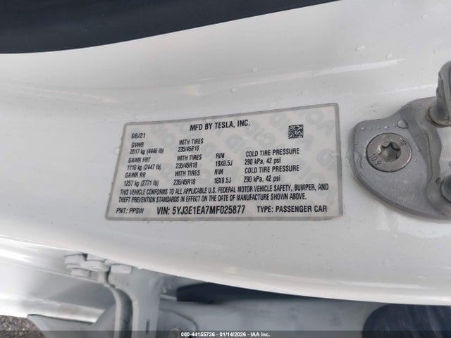 2021 TESLA MODEL 3 5YJ3E1EA7MF025877 Photo 8