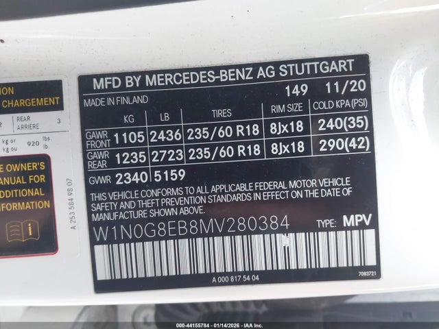 Aukcja sprzedaży 2021 Mercedes-benz Glc 300 4matic Suv, vin: W1N0G8EB8MV280384, numer aukcji: 44155784