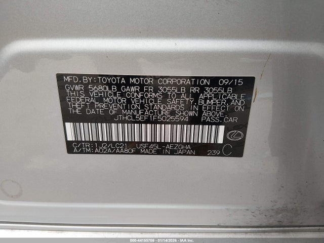 Продажа на аукционе авто 2015 Lexus Ls 460, vin: JTHCL5EF1F5025594, номер лота: 44155786