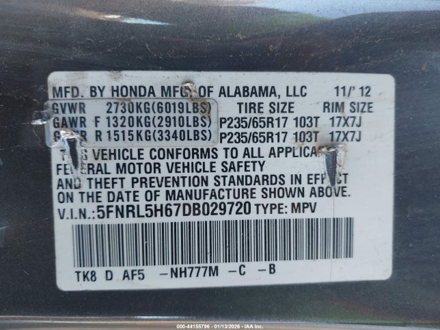 2013 HONDA ODYSSEY 5FNRL5H67DB029720 Photo 8