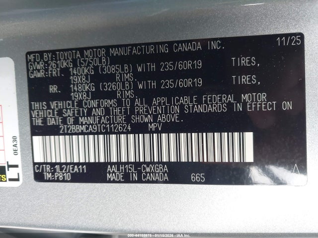44155975 :رقم المزاد ، 2T2BBMCA9TC112624 vin ، 2026 Lexus Rx 350h Premium مزاد بيع