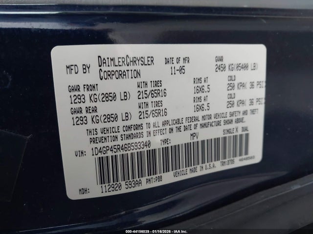 Продаж на аукціоні авто 2006 Dodge Caravan Sxt, vin: 1D4GP45R46B593340, номер лоту: 44156039