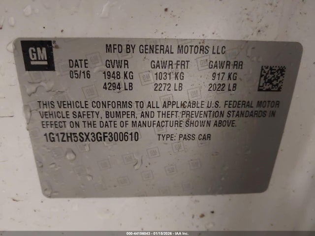 Aukcja sprzedaży 2016 Chevrolet Malibu Premier, vin: 1G1ZH5SX3GF300610, numer aukcji: 44156043