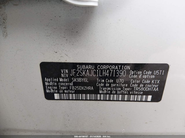 Продаж на аукціоні авто 2020 Subaru Forester Premium, vin: JF2SKAJC1LH471390, номер лоту: 44156107