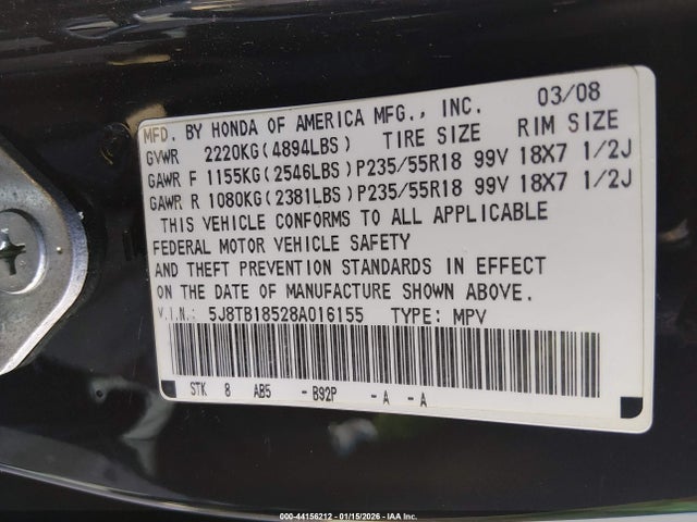 2008 ACURA RDX 5J8TB18528A016155 Photo 8
