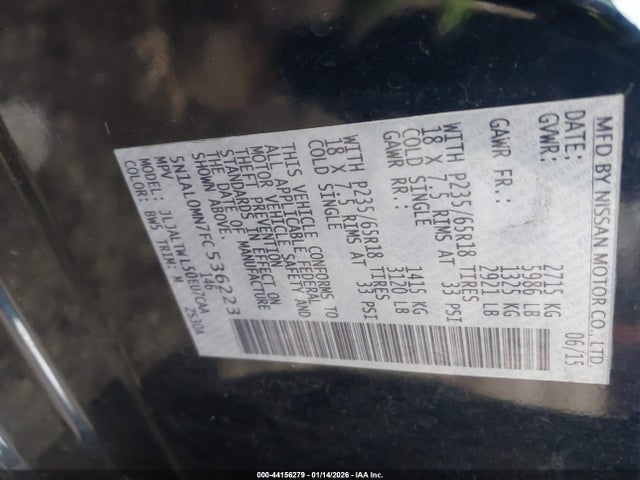 44156279 :رقم المزاد ، 5N1AL0MN7FC536223 vin ، 2015 Infiniti Qx60 مزاد بيع