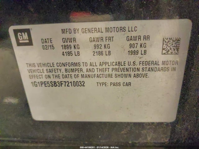 1G1PE5SB3F7210032 Chevrolet Cruze 2lt Auto