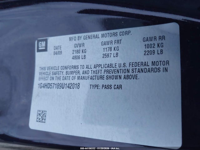 44156332 :رقم المزاد ، 1G4HD57189U142018 vin ، 2009 Buick Lucerne Cxl مزاد بيع