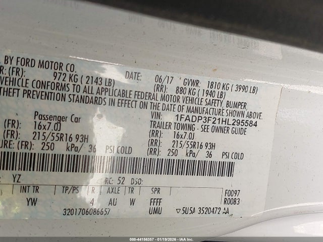 1FADP3F21HL295584 Ford FOCUS SE