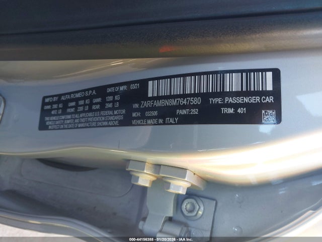 2021 ALFA ROMEO GIULIA ZARFAMBN8M7647580 Photo 8
