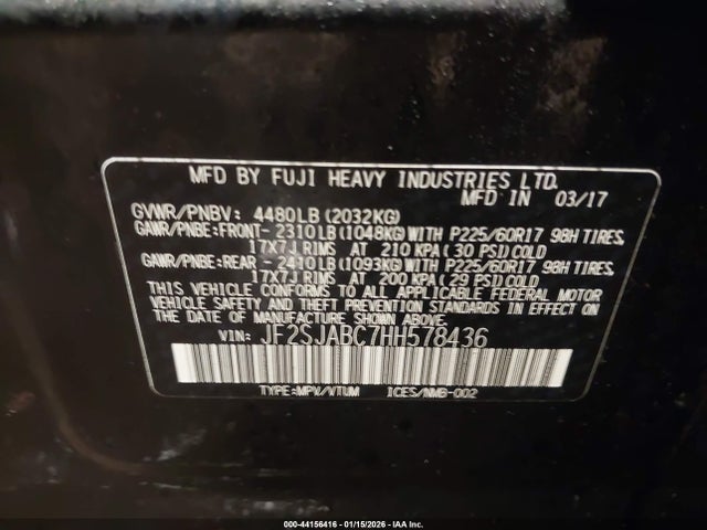 Aukcja sprzedaży 2017 Subaru Forester 2.5i, vin: JF2SJABC7HH578436, numer aukcji: 44156416