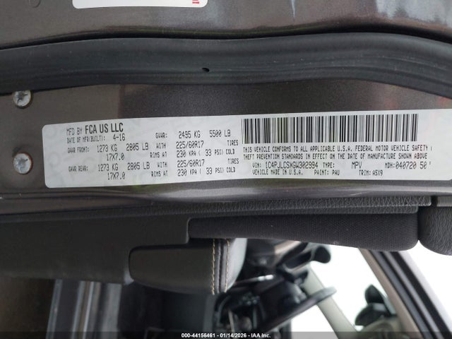 2016 Jeep Cherokee Latitude მანქანა იყიდება აუქციონზე, vin: 1C4PJLCSXGW302994, აუქციონის ნომერი: 44156461