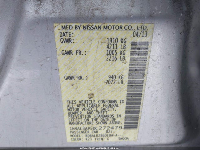 Aukcja sprzedaży 2013 Nissan Altima 2.5 S, vin: 1N4AL3AP5DC272479, numer aukcji: 44156523
