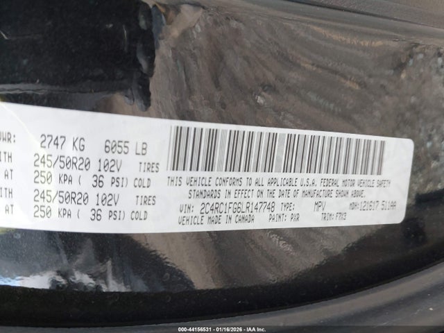 Продаж на аукціоні авто 2020 Chrysler Pacifica Touring, vin: 2C4RC1FG6LR147748, номер лоту: 44156531