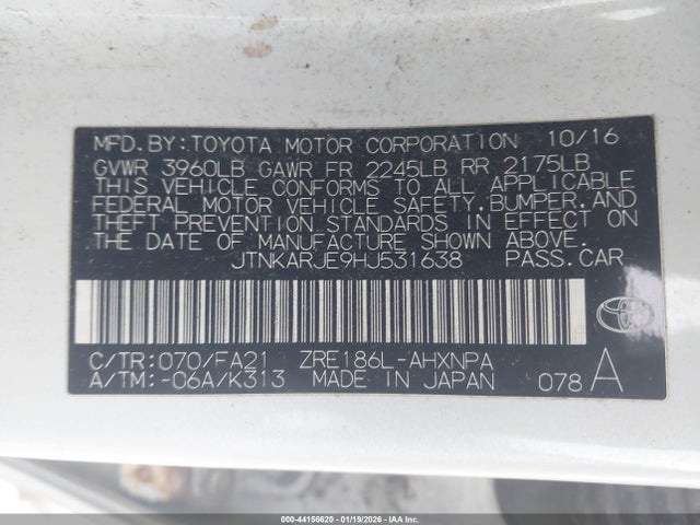 JTNKARJE9HJ531638 Toyota COROLLA IM