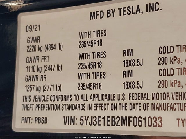 2021 TESLA MODEL 3 5YJ3E1EB2MF061033 Photo 8