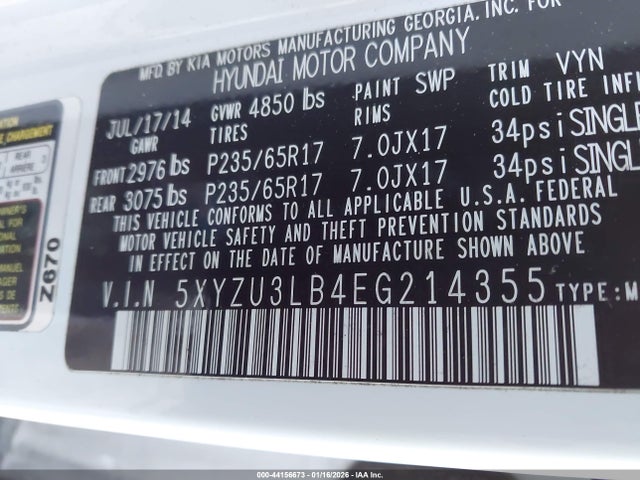 5XYZU3LB4EG214355 Hyundai Santa Fe Sport 2.4l