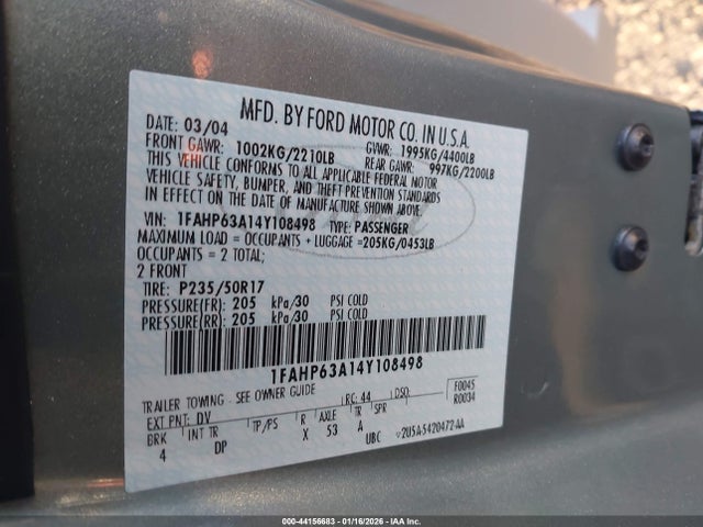 2004 FORD THUNDERBIRD 1FAHP63A14Y108498 Photo 8