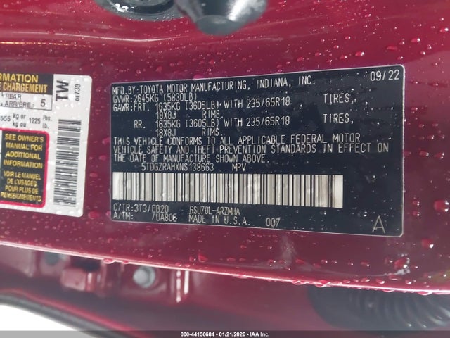 2022 TOYOTA HIGHLANDER 5TDGZRAHXNS138663 Photo 8