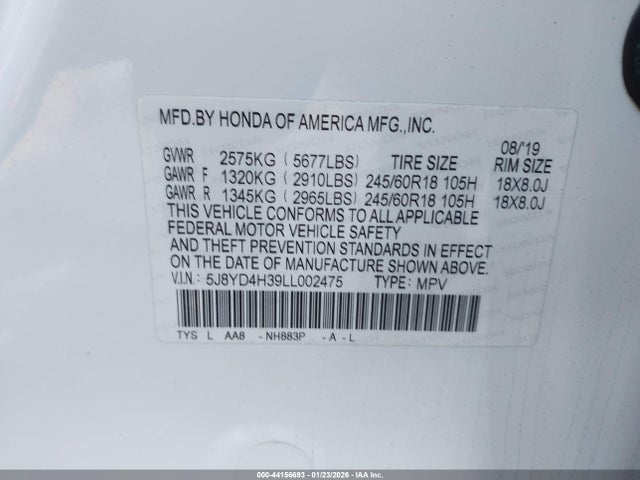 Продаж на аукціоні авто 2020 Acura Mdx Standard, vin: 5J8YD4H39LL002475, номер лоту: 44156693