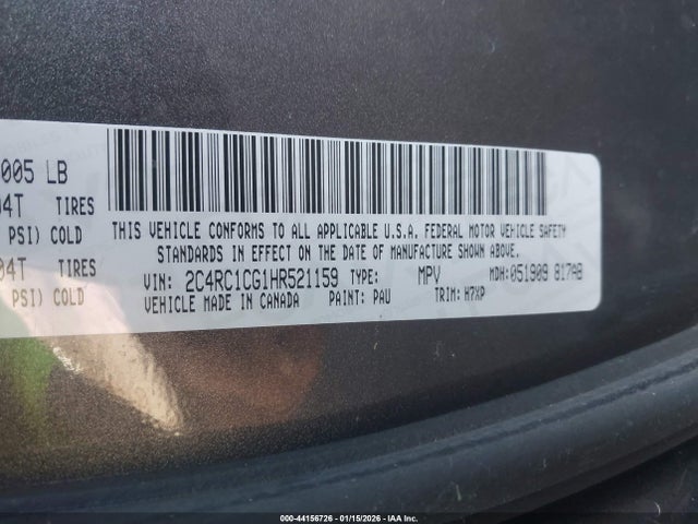 Aukcja sprzedaży 2017 Chrysler Pacifica Lx, vin: 2C4RC1CG1HR521159, numer aukcji: 44156726