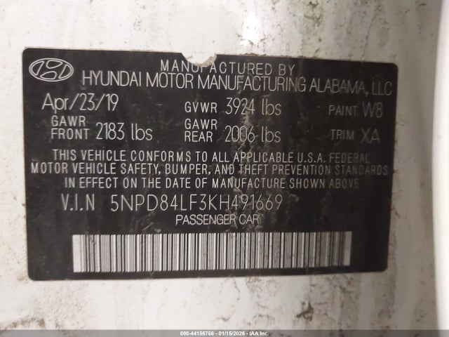 Продаж на аукціоні авто 2019 Hyundai Elantra Sel, vin: 5NPD84LF3KH491669, номер лоту: 44156766
