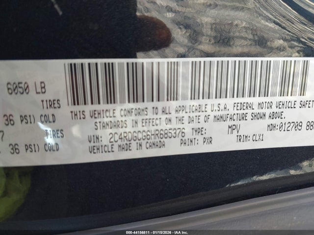 44156811 :رقم المزاد ، 2C4RDGCG6HR685376 vin ، 2017 Dodge Grand Caravan Sxt مزاد بيع