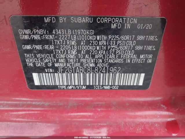 JF2GTABC8L8241962 Subaru Crosstrek