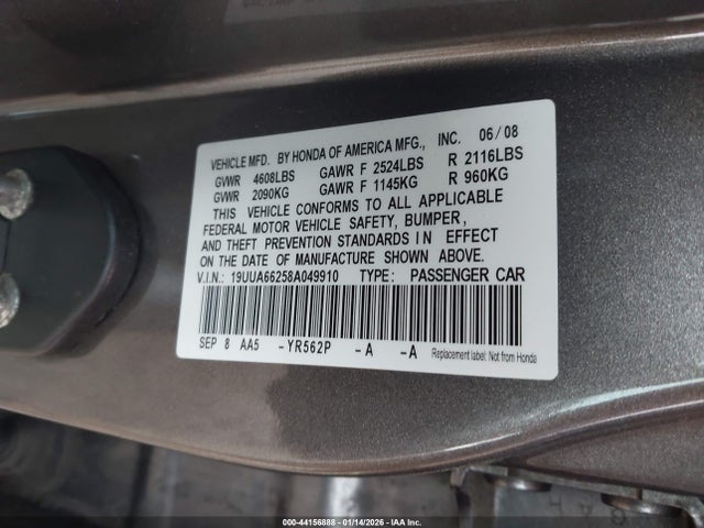 2008 ACURA TL 19UUA66258A049910 Photo 8