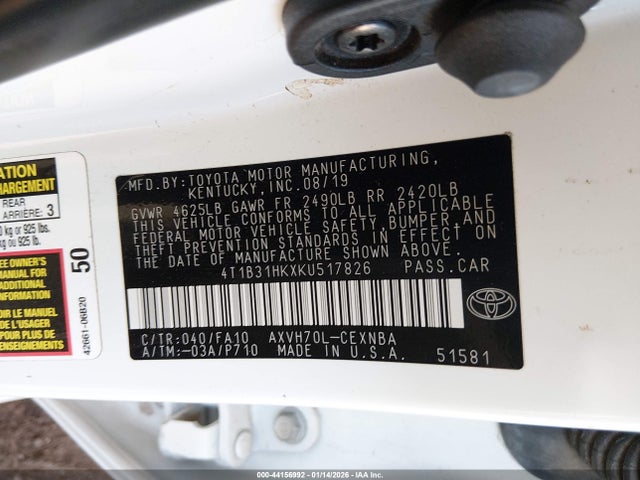2019 TOYOTA CAMRY HYBRID 4T1B31HKXKU517826 Photo 8