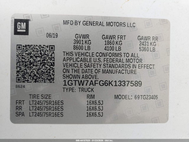 Aukcja sprzedaży 2019 Gmc Savana 2500 Work Van, vin: 1GTW7AFG6K1337589, numer aukcji: 44157020
