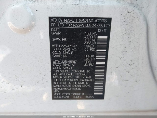 Продажа на аукционе авто 2018 Nissan Rogue Sv, vin: KNMAT2MV7JP519987, номер лота: 44157031