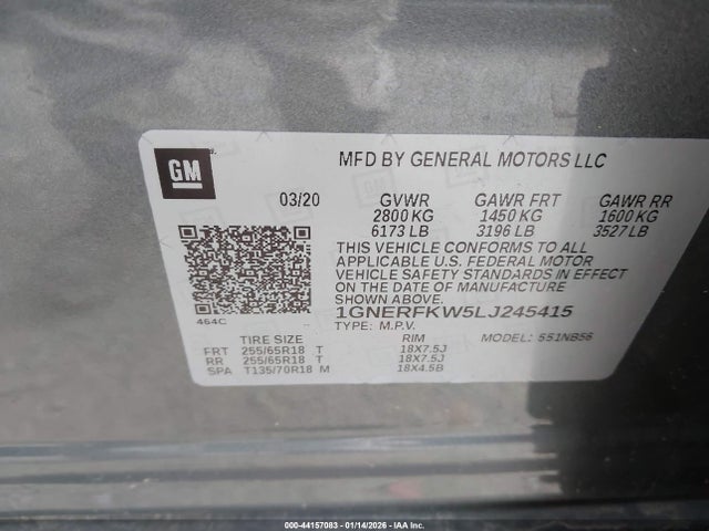 1GNERFKW5LJ245415 Chevrolet Traverse Fwd Ls