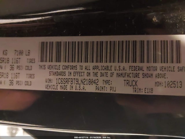 Продажа на аукционе авто 2020 Ram 1500 Big Horn  4x4 6'4 Box, vin: 1C6SRFBT9LN218042, номер лота: 44157114