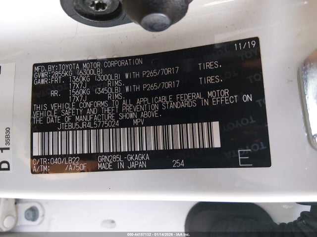 2020 TOYOTA 4RUNNER JTEBU5JR4L5775024 Photo 8