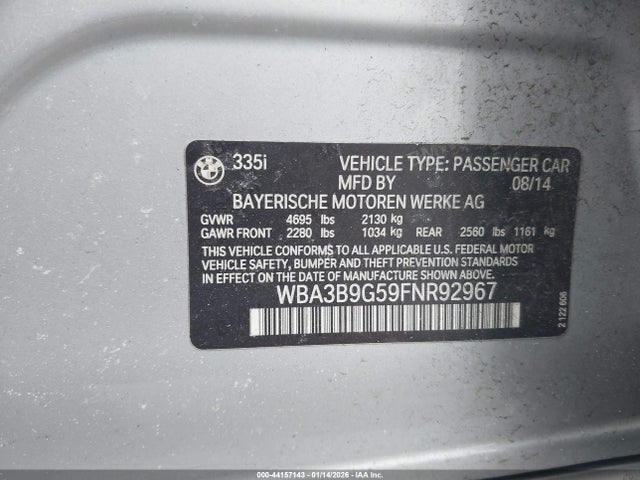 WBA3B9G59FNR92967 BMW 335i Xdrive