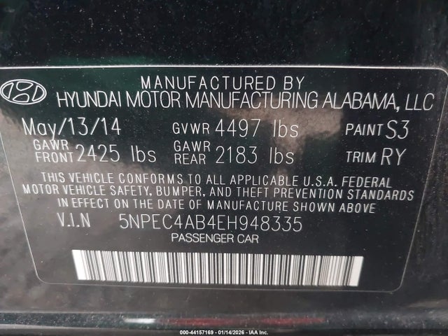 5NPEC4AB4EH948335 Hyundai Sonata Limited 2.0t