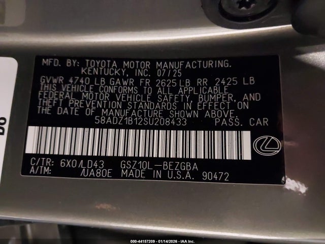 44157209 :رقم المزاد ، 58ADZ1B12SU208433 vin ، 2025 Lexus Es 350 مزاد بيع