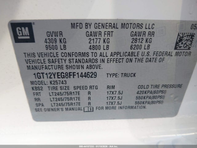 1GT12YEG8FF144629 GMC Sierra 2500hd Sle