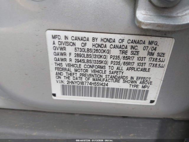 Aukcja sprzedaży 2004 Acura Mdx, vin: 2HNYD18774H551424, numer aukcji: 44157236